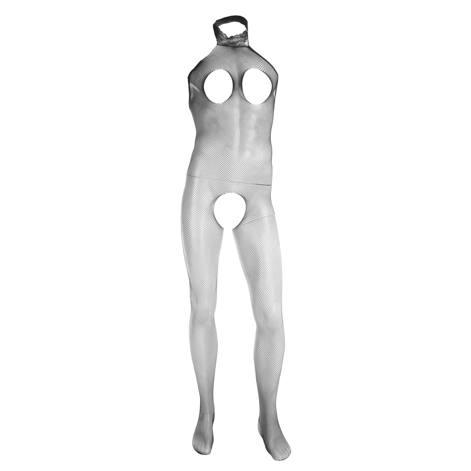 black Open Invite Halter Net Bodystocking - pridevoyageshop.com - gay men’s harness, lingerie and fetish wear