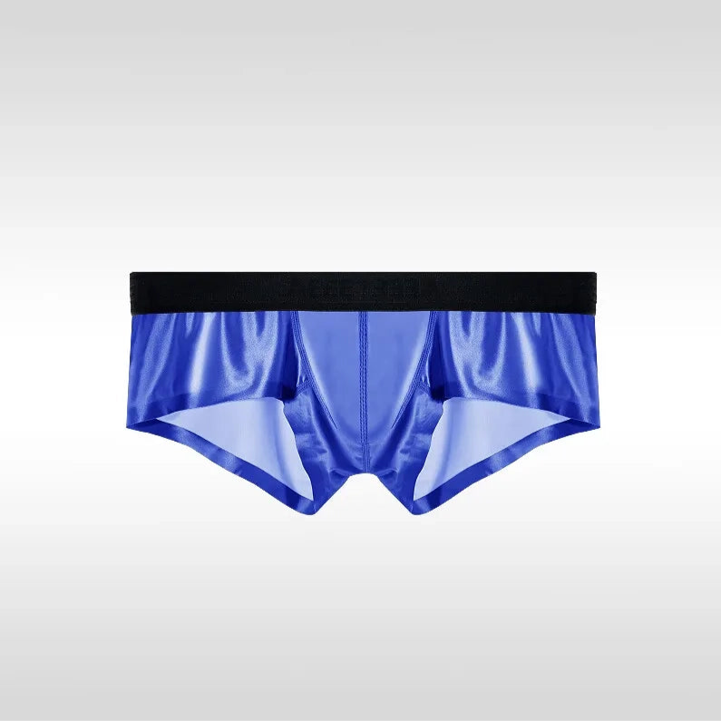 blue Men's Slick Seduction Ice Silk Boxers - pridevoyageshop.com - gay men’s thongs, boxers, briefs and jockstraps