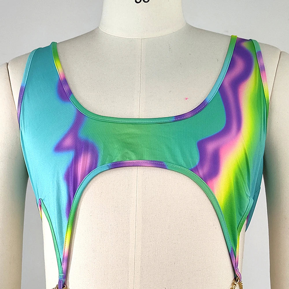 chain-detail mesh bodysuit in green with cutout design – pridevoyageshop.com – gay men’s tops mesh tops club tops fashion tops gym tank tops activewear