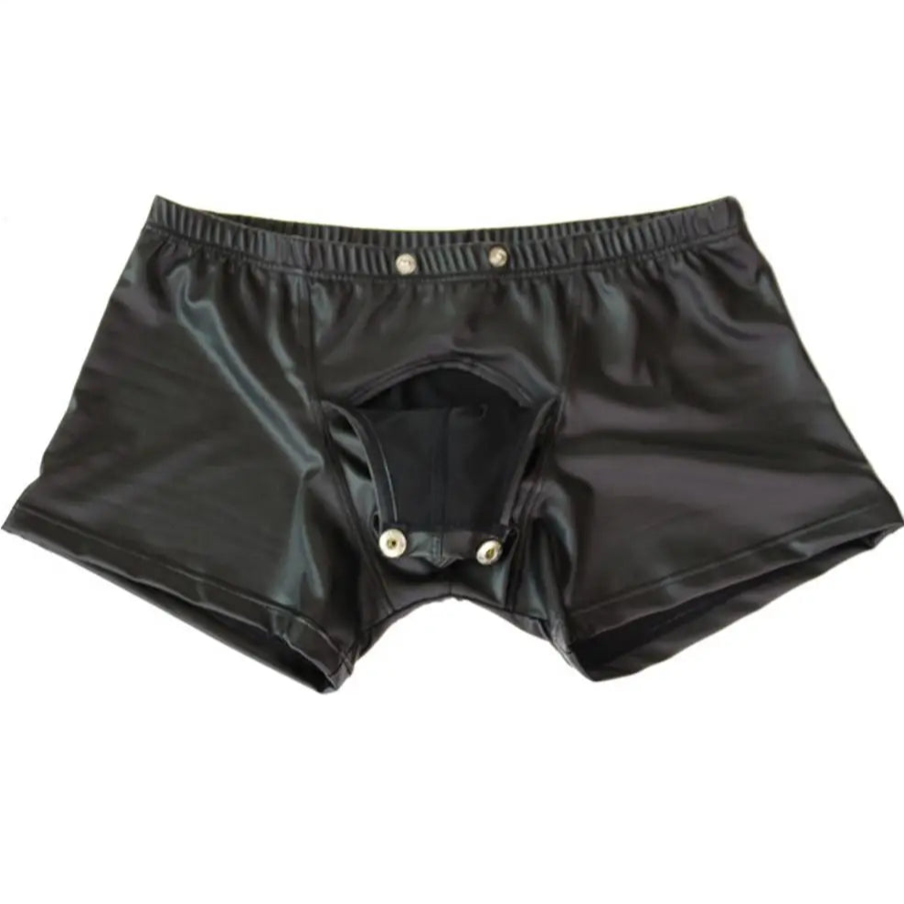 details of Men’s “Snap & Slide” PU Leather Boxers - pridevoyageshop.com - gay men’s thongs, boxers, briefs and jockstraps