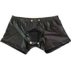 details of Men’s “Snap & Slide” PU Leather Boxers - pridevoyageshop.com - gay men’s thongs, boxers, briefs and jockstraps