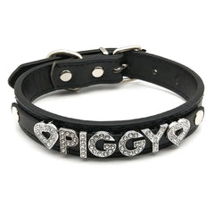details of The Label Rhinestone and PU Leather Collar with “PIGGY” – pridevoyageshop.com – gay men’s harness, lingerie and fetish wear