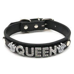 details of The Label Rhinestone and PU Leather Collar with “QUEEN” – pridevoyageshop.com – gay men’s harness, lingerie and fetish wear
