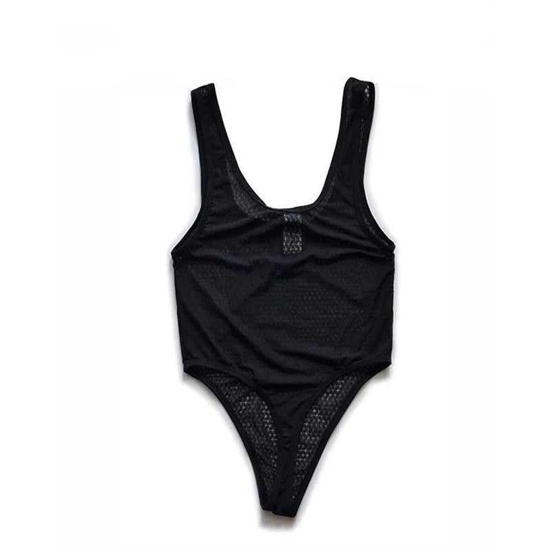 details of black Contender 1/0 Mesh Bodysuit – pridevoyageshop.com – gay men’s harness, lingerie and fetish wear