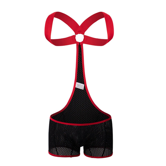 details of black Hookup Mesh Harness Singlet – pridevoyageshop.com – gay men’s harness, lingerie and fetish wear