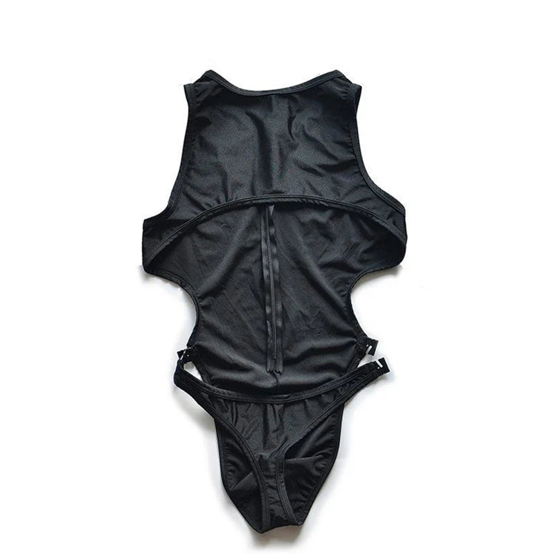 details of black Men’s Open Circuit Bodysuit – pridevoyageshop.com – gay men’s harness, lingerie and fetish wear