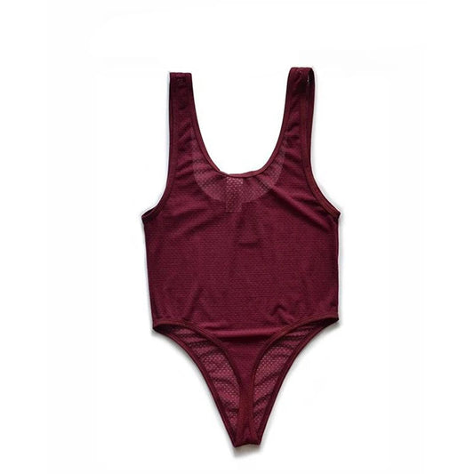 details of burgundy Contender 1/0 Mesh Bodysuit – pridevoyageshop.com – gay men’s harness, lingerie and fetish wear