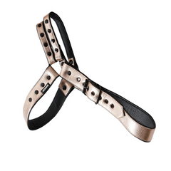 details of gold Men’s Offset Chest Harness – pridevoyageshop.com – gay men’s harness, lingerie and fetish wear