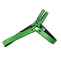 details of green Men’s Offset Chest Harness – pridevoyageshop.com – gay men’s harness, lingerie and fetish wear