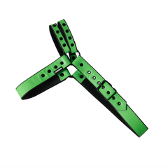 a sexy man in green Men’s Offset Chest Harness – pridevoyageshop.com – gay men’s harness, lingerie and fetish wear