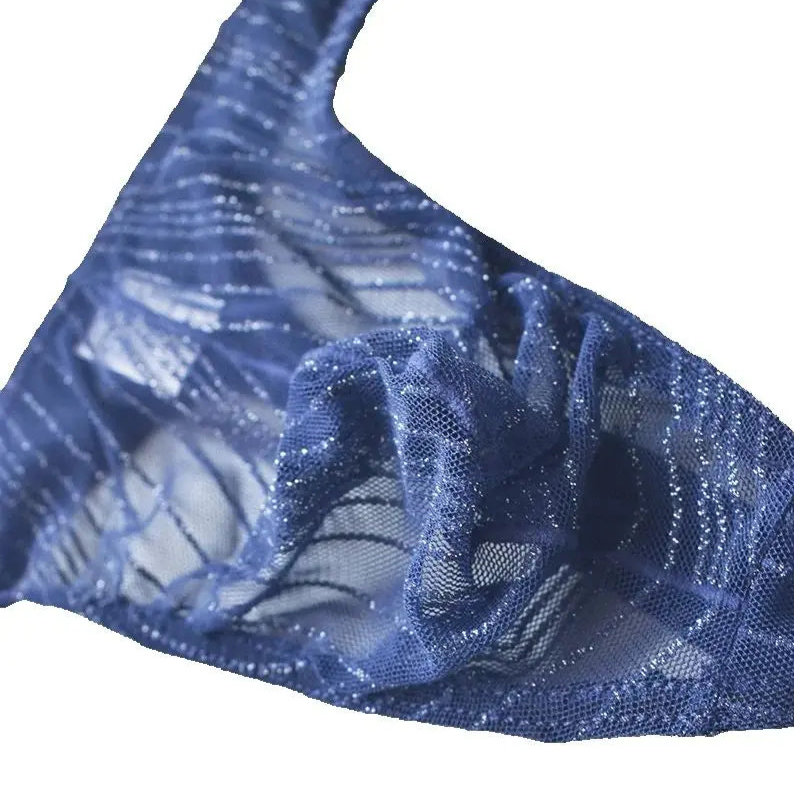 details of navy blue Men’s Glitter Mesh Sheer T-Back Thong - pridevoyageshop.com - gay men’s thongs, boxers, briefs and jockstraps