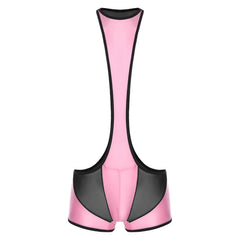 details of pink Men’s Glimpse Cutout Mesh Singlet – pridevoyageshop.com – gay men’s harness, lingerie and fetish wear
