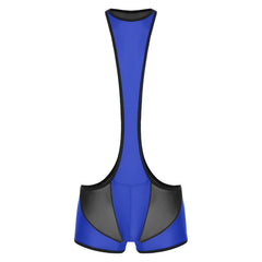 details of royal blue Men’s Glimpse Cutout Mesh Singlet – pridevoyageshop.com – gay men’s harness, lingerie and fetish wear