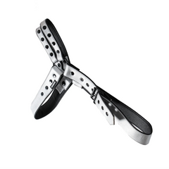 details of silver Men’s Offset Chest Harness – pridevoyageshop.com – gay men’s harness, lingerie and fetish wear