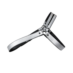 details of silver Men’s Offset Chest Harness – pridevoyageshop.com – gay men’s harness, lingerie and fetish wear