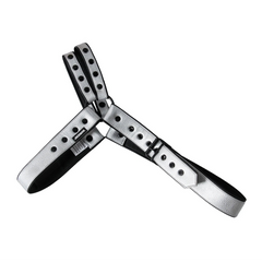 details of silver Men’s Offset Chest Harness – pridevoyageshop.com – gay men’s harness, lingerie and fetish wear