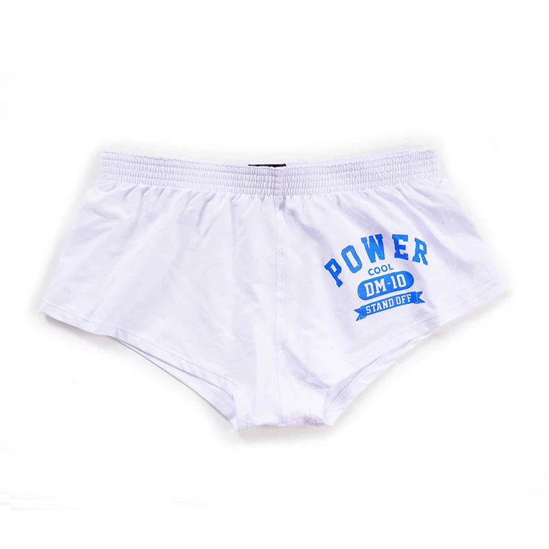 details of white Men’s Hunt Mode Low-Rise Gym Shorts – pridevoyageshop.com – gay men’s sexy swim briefs, trunks, board shorts, and bikinis