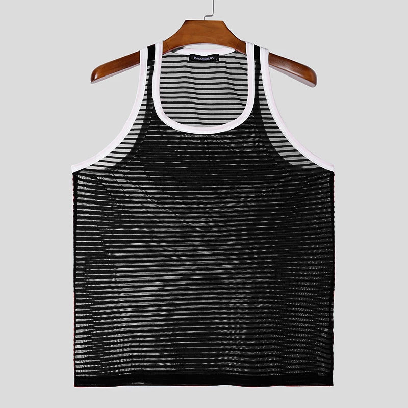 flat lay of Black Flash Mesh Tank - pridevoyageshop.com - gay men's fashion, clubwear, party outfit