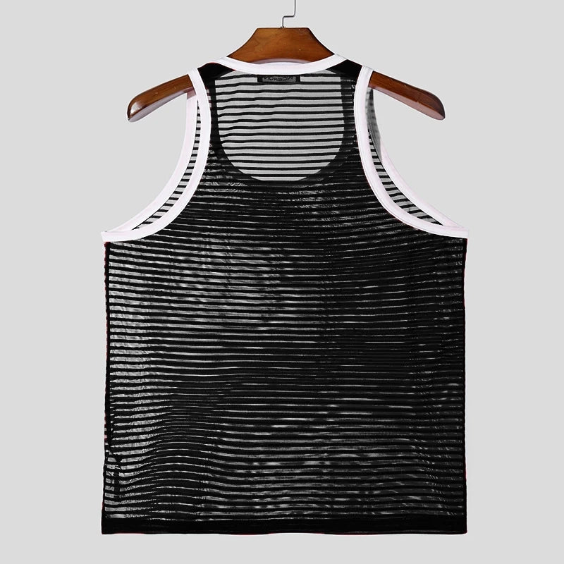 flat lay of Black Flash Mesh Tank - pridevoyageshop.com - gay men's fashion, clubwear, party outfit