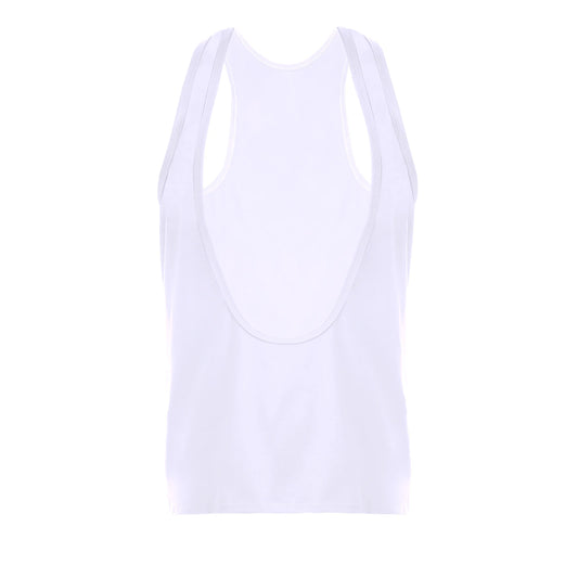 flat lay of White Discipline Plunge Tank - pridevoyageshop.com - gay men's fashion, clubwear, party outfit