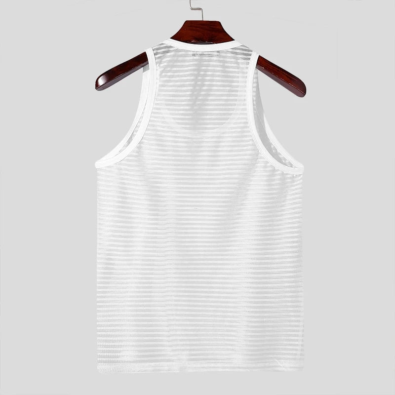 flat lay of White Flash Mesh Tank - pridevoyageshop.com - gay men's fashion, clubwear, party outfit