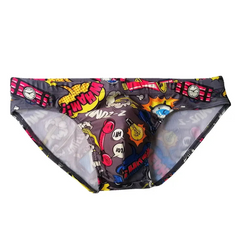 gray Men’s Comic Crotch Swim Briefs - pridevoyageshop.com - gay men’s sexy swim briefs, trunks, board shorts, and bikinis