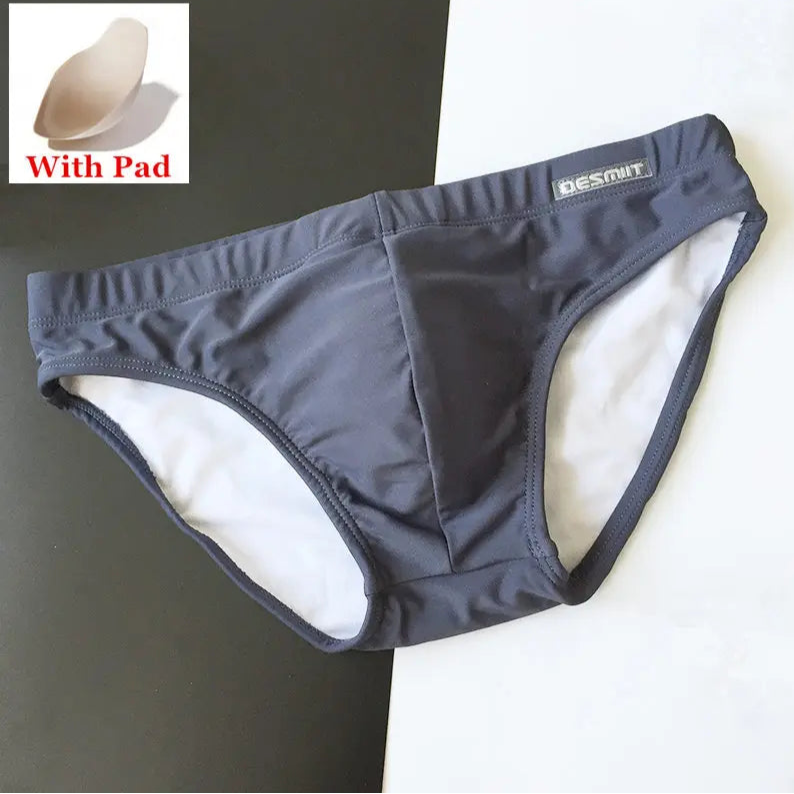 gray Men’s Pool Plumper Padded Swim Briefs - pridevoyageshop.com - gay men’s sexy swim briefs, trunks, board shorts, and bikinis