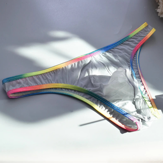 gray Men’s Rainbow Trim Pride Mini Brief - pridevoyageshop.com - gay men’s thongs, boxers, briefs and jockstraps