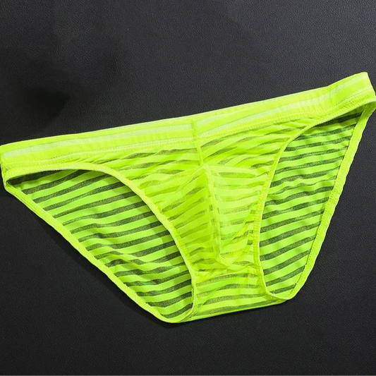 green Men’s Striped Skin-Tease Briefs - pridevoyageshop.com - gay men’s thongs, boxers, briefs and jockstraps