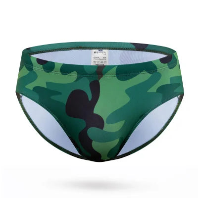 green camo Men’s Camo Carnal Low Rise Swim Briefs - pridevoyageshop.com - gay men’s sexy swim briefs, trunks, board shorts, and bikinis