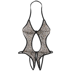 leopard lace-up bodysuit flat lay, sheer mesh body, corset lace front, high-leg cut – pridevoyageshop.com – gay men’s harness, lingerie and fetish wear