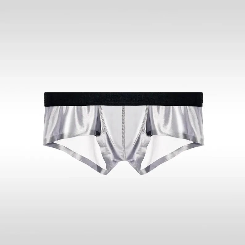 light gray Men's Slick Seduction Ice Silk Boxers - pridevoyageshop.com - gay men’s thongs, boxers, briefs and jockstraps