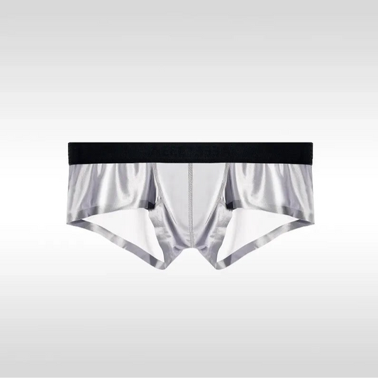 light gray Men's Slick Seduction Ice Silk Boxers - pridevoyageshop.com - gay men’s thongs, boxers, briefs and jockstraps