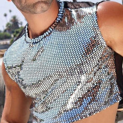 a hot gay guy in Men's Silver Sequin Crop Top | Gay Crop Tops & Clubwear - pridevoyageshop.com - gay crop tops, gay casual clothes and gay clothes store