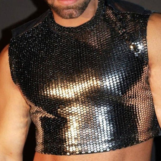 a hot gay guy in Men's Silver Sequin Crop Top | Gay Crop Tops & Clubwear - pridevoyageshop.com - gay crop tops, gay casual clothes and gay clothes store