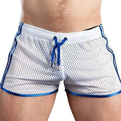 sexy gay man in white Gay Shorts | Men's Sexy Mesh Workout Shorts - Men's Activewear, gym short, running shorts- pridevoyageshop.com