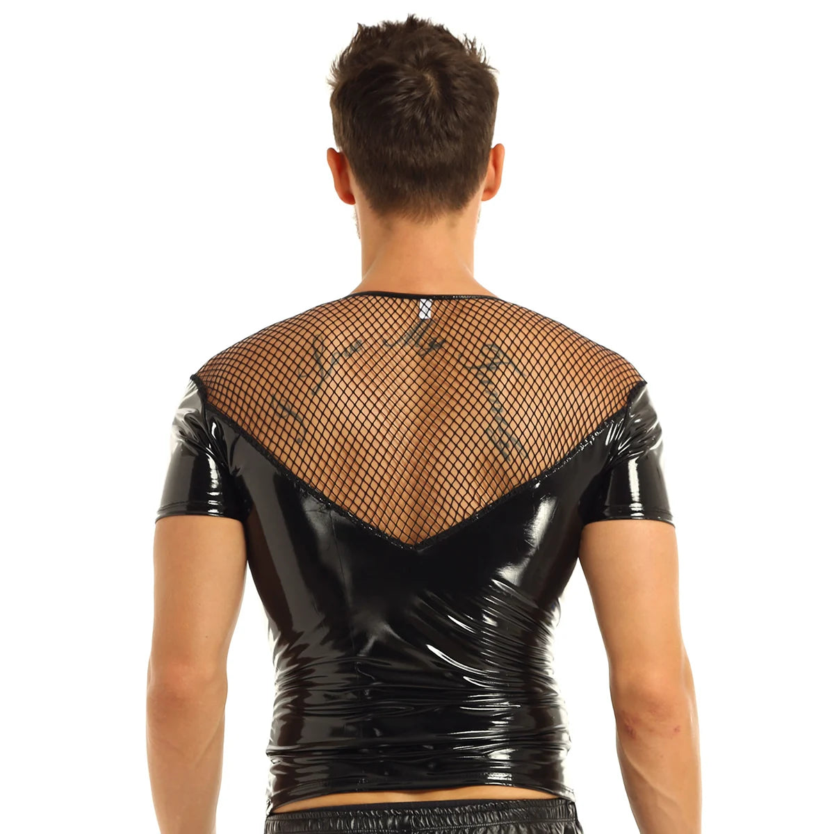 muscular man wearing a black deep v zip mesh tee posing indoors pridevoyageshopcom gay mens mesh tops clubwear fashion tops activewear gym tank tops