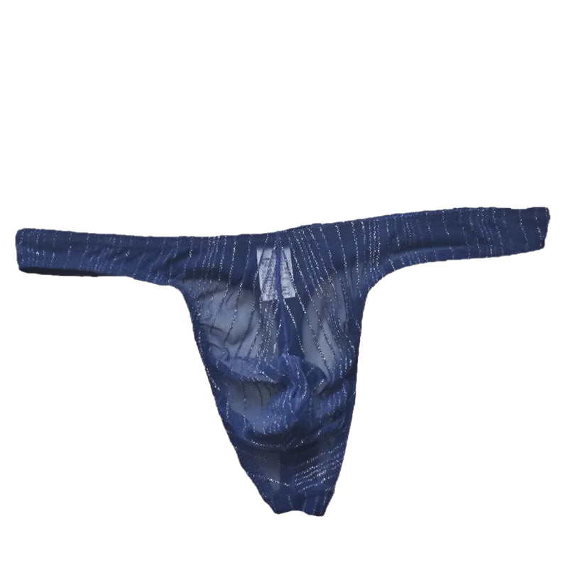 navy blue Men’s Glitter Mesh Sheer T-Back Thong - pridevoyageshop.com - gay men’s thongs, boxers, briefs and jockstraps