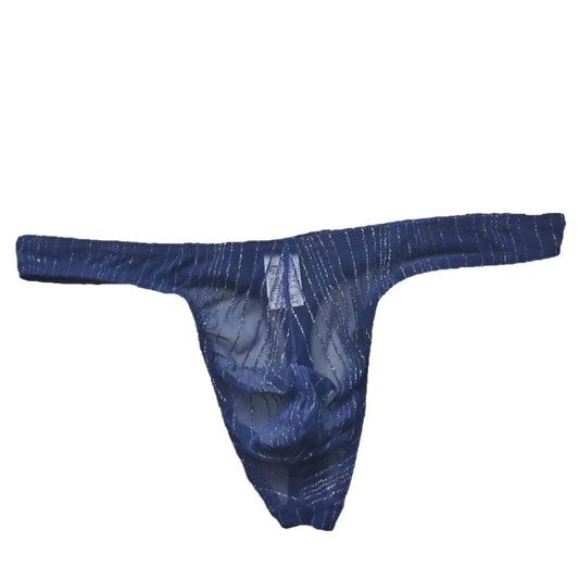 navy blue Men’s Glitter Mesh Sheer T-Back Thong - pridevoyageshop.com - gay men’s thongs, boxers, briefs and jockstraps