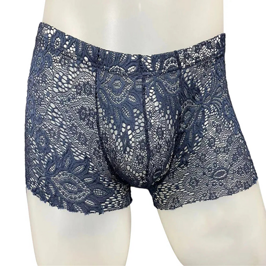 navy blue Men’s Lace Lover Boxer - pridevoyageshop.com - gay men’s thongs, boxers, briefs and jockstraps