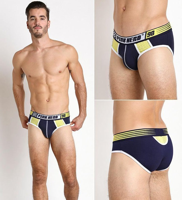 a hot gay man in Sapphire blue Pink Hero Mesh Briefs - pridevoyageshop.com - gay men’s underwear and swimwear