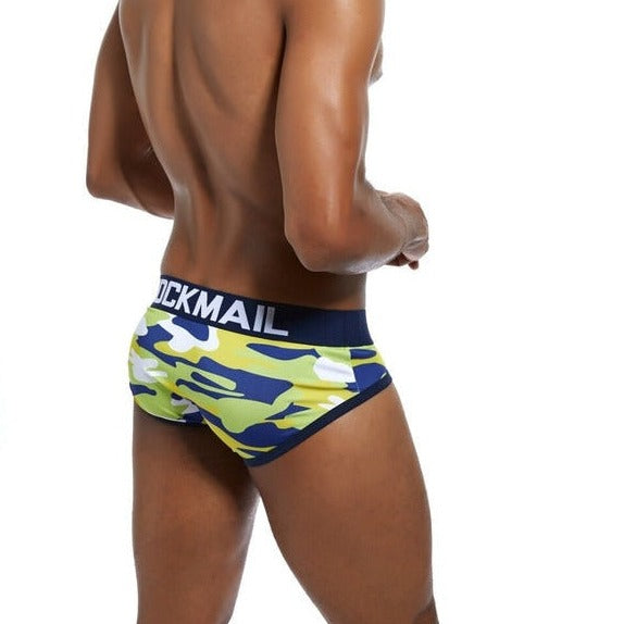 hot gay man in yellow Jockmail Camouflage Briefs | Gay Men Underwear- pridevoyageshop.com - gay men’s underwear and swimwear