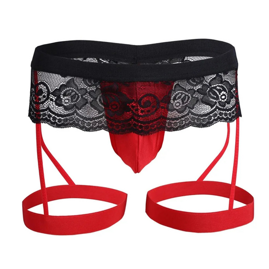 red Men’s Lace Garter Skirt Thong - pridevoyageshop.com - gay men’s thongs, boxers, briefs and jockstraps