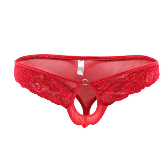 red Men’s Lace Rendezvous Peephole Panties - pridevoyageshop.com - gay men’s thongs, boxers, briefs and jockstraps