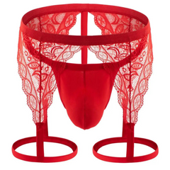 red Men’s Lace Suspender Garter Thong - pridevoyageshop.com - gay men’s thongs, boxers, briefs and jockstraps