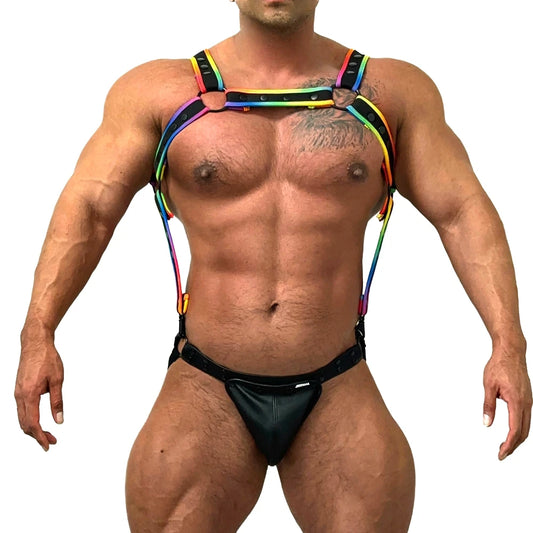 sexy man in brainbow Men’s Riot Rainbow Pride Harness – pridevoyageshop.com – gay men’s sexy swim briefs, trunks, board shorts, and bikinis