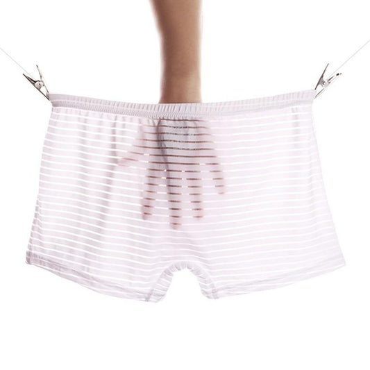 white Men's Silky Striped Sheer Boxers - pridevoyageshop.com - gay men’s underwear and swimwear