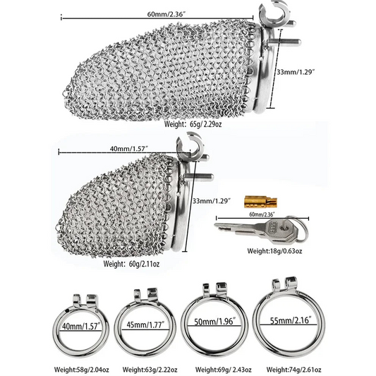 sizes show of ChainMail Cock Cage from Pridevoyageshop