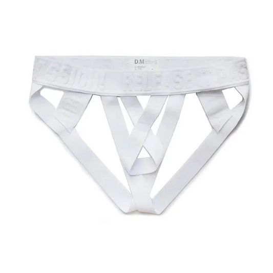 white Men’s D.M. Crisscross Jockstrap - pridevoyageshop.com - gay men’s thongs, boxers, briefs and jockstraps