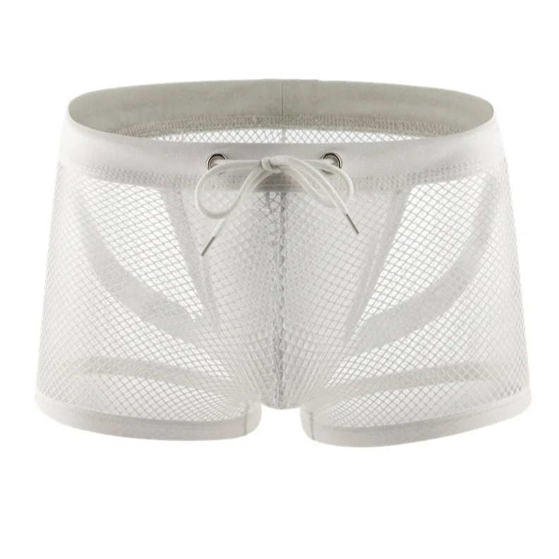 white Men’s “I Am Ready” Lace-Up Mesh Trunks - pridevoyageshop.com - gay men’s thongs, boxers, briefs and jockstraps